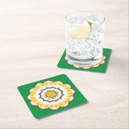 Sneeuwvlok Cirkel Vakantie Lacey Gold op Donkergro Vierkante Kartonnen Onderzetter