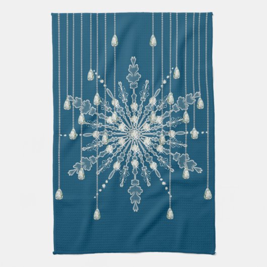 Sneeuwvlok diamant elegant winter blauw grijs theedoek (Verticaal)