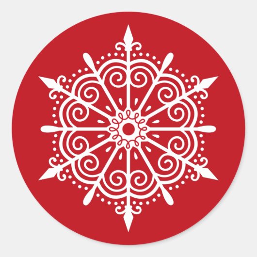 Sneeuwvlok Elegant Rood Wit Kerst sticker (Voorkant)