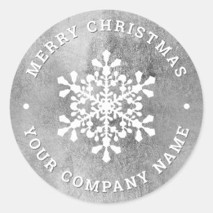 Sneeuwvlok faux zilver vrolijk kerstgezelschap ronde sticker