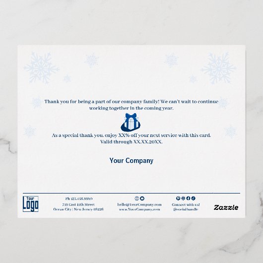 Sneeuwvlok Folie Accents Blue Business Holiday Kaa Folie Feestdagen Briefkaart (Achterkant)