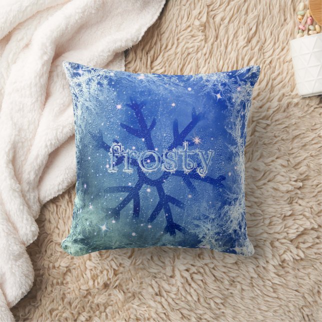 Sneeuwvlok Frosty Frozen Waterverf Blue Kussen (Deken)