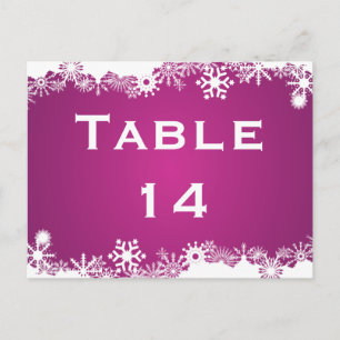 Sneeuwvlok fuchsia winter bruiloft tafel nummer briefkaart