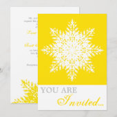 Sneeuwvlok geel, witte winter bruiloft uitnodiging (Voorkant / Achterkant)