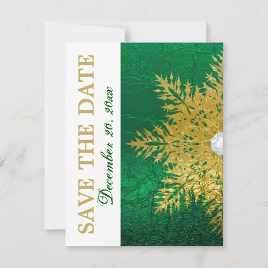 Sneeuwvlok goud smaragdgroene bruiloft Save the Da Save The Date (Voorkant)