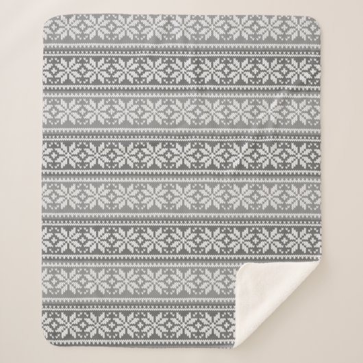 Sneeuwvlok Grijs Wit Faux Gebreide Trui Patroon Sherpa Deken (Voorkant)