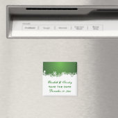 Sneeuwvlok groen wit winter bruiloft Save the Date Magneet (Insitu (Vaatwasser))