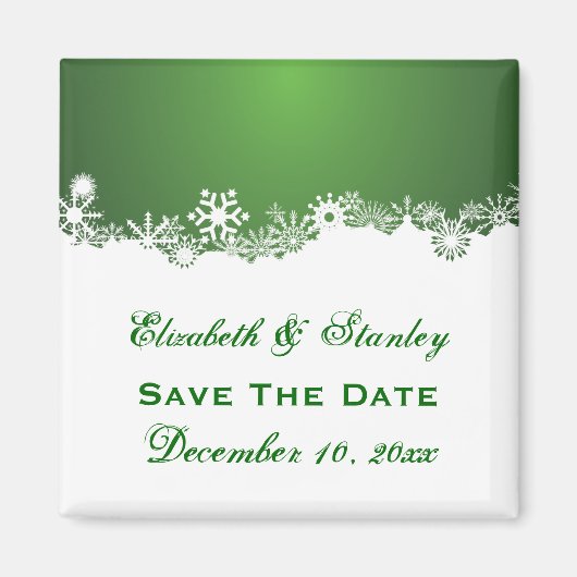 Sneeuwvlok groen wit winter bruiloft Save the Date Magneet (Voorkant)