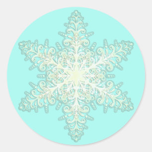 Sneeuwvlok ijskant winter wit en blauwgroen elegan ronde sticker