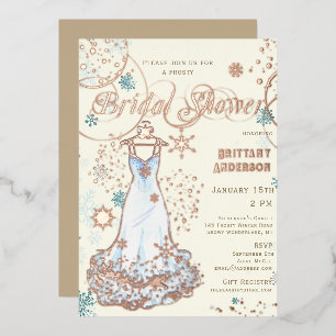 Sneeuwvlok Jurk Winter Wonderland Vrijgezellenfees Folie Uitnodiging