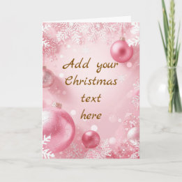 Sneeuwvlok & Kerstbal Kerstkaart Roze Wit Goud Kaart