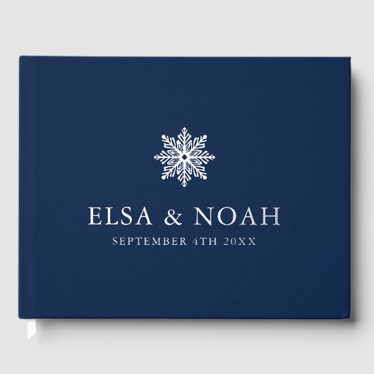 SNEEUWVLOK MARINE BLAUW ZILVER WINTER BRUILOFT GASTENBOEK (Voorkant)