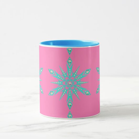 Sneeuwvlok midden eeuw turquoise roze  mok (Midden)