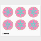 Sneeuwvlok midden eeuw turquoise roze  ronde sticker (Vel)