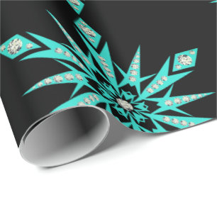 Sneeuwvlok midden eeuw turquoise zwarte vintage cadeaupapier
