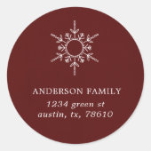 sneeuwvlok moderne terugkeergezinde bogundy ronde sticker (Voorkant)