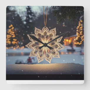 Sneeuwvlok Ornament Winter Wandklok Vierkante Klok
