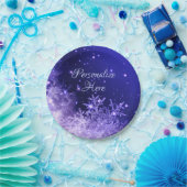 Sneeuwvlok paarse glitters winter papieren bord (Feest)