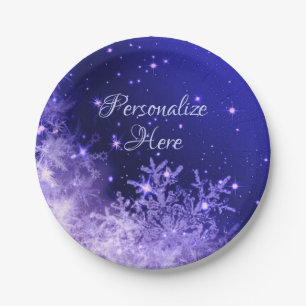 Sneeuwvlok paarse sparkle winter papier bord