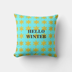Sneeuwvlok Patronen Winter Typografie Blauw Gouden Buitenkussen