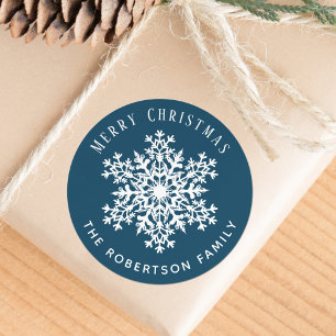 Sneeuwvlok Prettig Kerstfeest Blauw Ronde Sticker