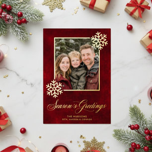 Sneeuwvlok Red Velvet Photo Seasons Groeten Folie Feestdagenkaart