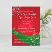 Sneeuwvlok Rood met Groene Winter Wedding Kaart (Staand voorkant)