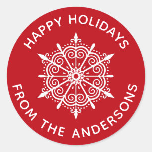 Sneeuwvlok Rood Wit Eenvoudig Kerst sticker