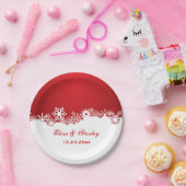 Sneeuwvlok rood wit winter moderne bruiloft papieren bordje (Feest)