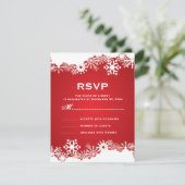 Sneeuwvlok rood wit winterhuwelijk RSVP Kaartje (Staand voorkant)