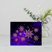 Sneeuwvlok roze en paarse winter folie feestdagen briefkaart (Staand Voorkant)