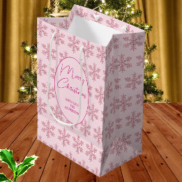 Sneeuwvlok Roze Glam Patroon Kerstmis Script Medium Cadeauzakje