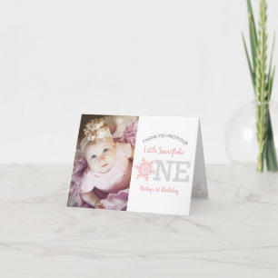 Sneeuwvlok Roze Glitter 1e Verjaardag Meisje Dank  Bedankkaart