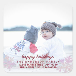 Sneeuwvlok Roze Opal Fun Foto Vakantie Adres Vierkante Sticker