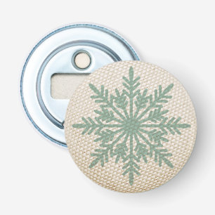 Sneeuwvlok rustieke borduurlook winter vintage button flesopener