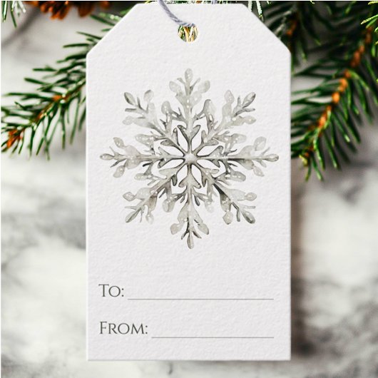 Sneeuwvlok Rustieke Waterverf Minimalistische Kers Cadeaulabel