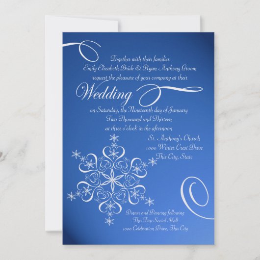 Sneeuwvlok Sapphire Blue Winter Wedding Kaart (Voorkant)