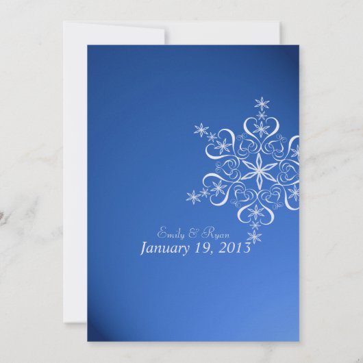 Sneeuwvlok Sapphire Blue Winter Wedding Kaart (Achterkant)