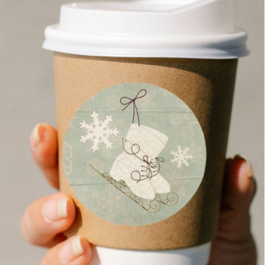  sneeuwvlok schaatsen  wintergroen ronde sticker