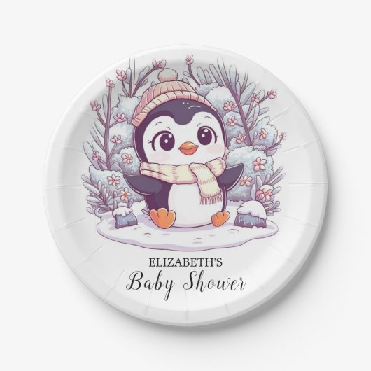 Sneeuwvlok Schattige Penguin Baby shower Papieren Bordje (Voorkant)