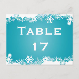 Sneeuwvlok turquoise winter trouwtafel nummer briefkaart