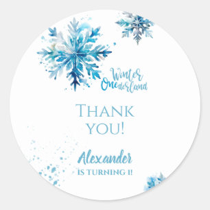 Sneeuwvlok Waterverf Blauw Winter ONEderland Ronde Sticker
