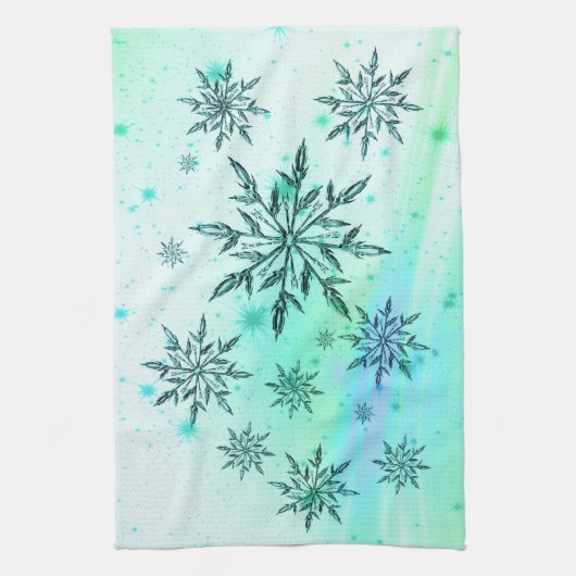 Sneeuwvlok werveling blauwgroen blauw groen winter theedoek (Verticaal)