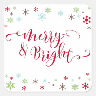 Sneeuwvlok Whimsy Merry & Bright Red Typografie Vierkante Sticker