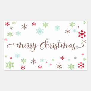 Sneeuwvlok Whimsy Merry Christmas Brown Typografie Rechthoekige Sticker