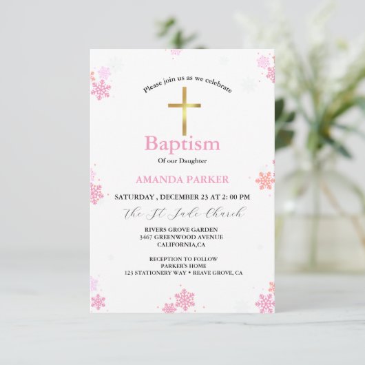 Sneeuwvlok Winterkruis Doop Kaart (Staand voorkant)