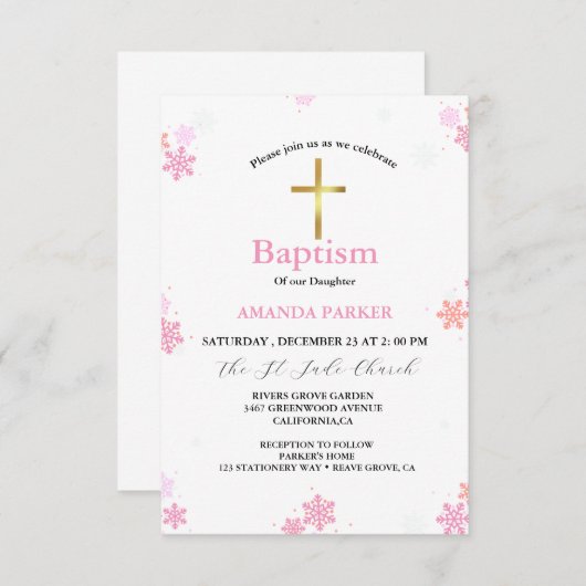 Sneeuwvlok Winterkruis Doop Kaart (Voorkant / Achterkant)