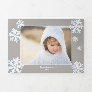 Sneeuwvlok Witte Opaal Elegante Kerstmis 5 Foto Drieluik Wenskaart