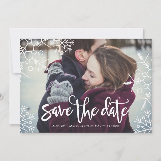  sneeuwvlokken | Aangepaste foto | Datum opslaan Save The Date (Voorkant)