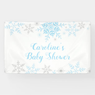 Sneeuwvlokken Baby Jongen Douche Blauw en Zilver G Spandoek